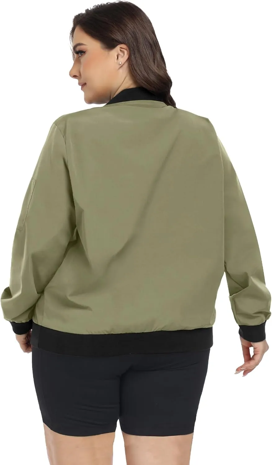 FOREYOND Plus Size Bomber Jackets for Women Zip Up Lightweight Coats Casual Windbreaker Fall Flight Jackets with Pockets