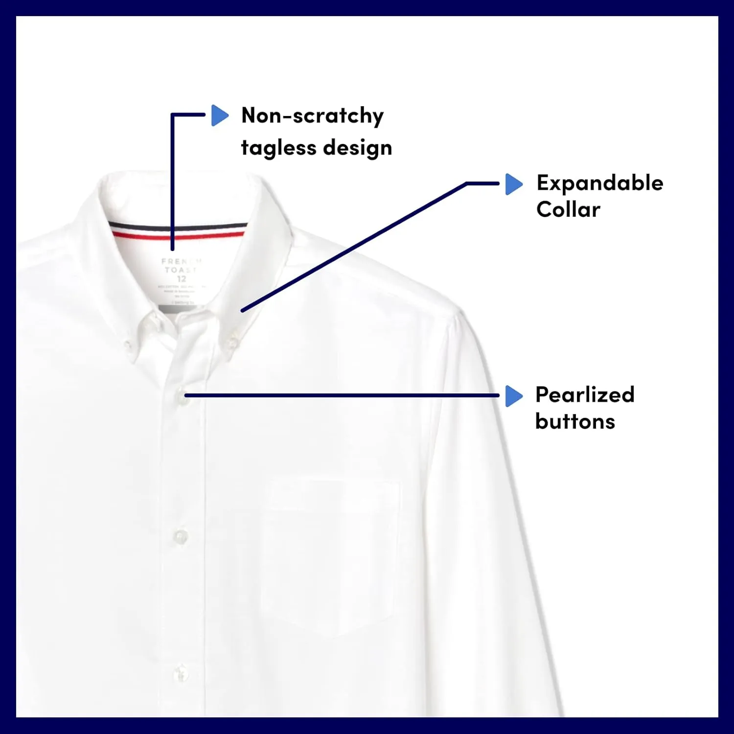 French Toast Men's Expandable Collar Short Sleeve Oxford Dress Shirt
