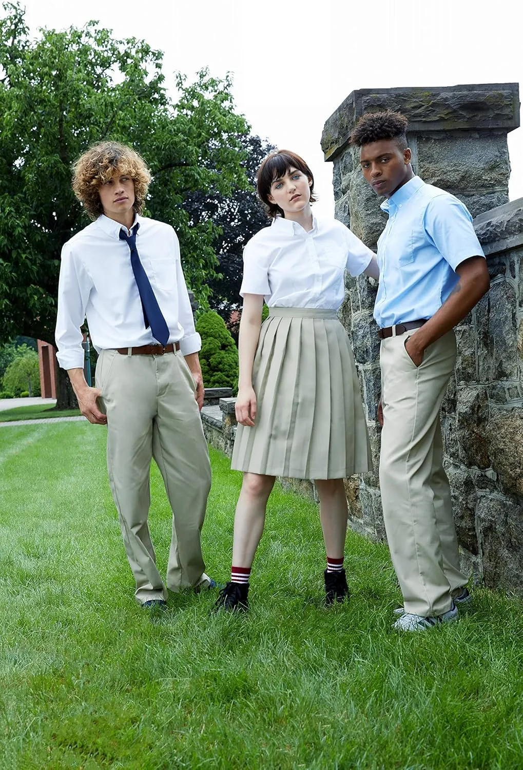 French Toast Men's Expandable Collar Short Sleeve Oxford Dress Shirt