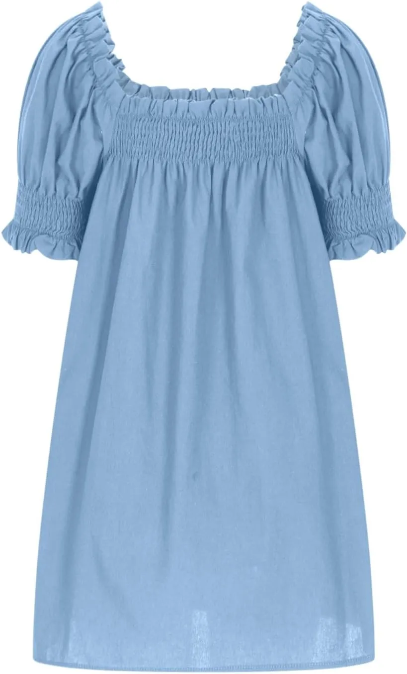 Generic Linen Dresses for Women 2024 Summer Mini Dress Short Sleeve A-Line Sundress Casual Loose Beach Dress with Pockets