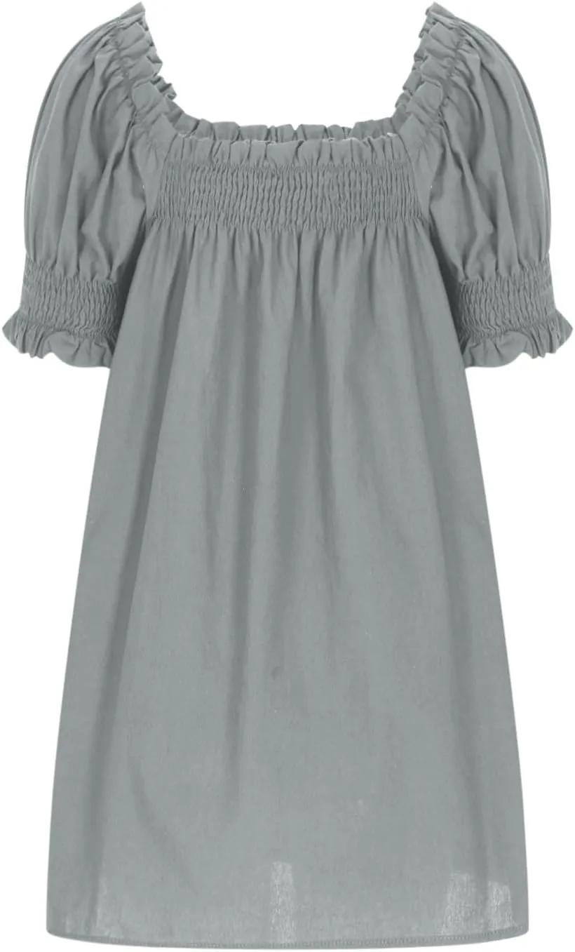 Generic Linen Dresses for Women 2024 Summer Mini Dress Short Sleeve A-Line Sundress Casual Loose Beach Dress with Pockets