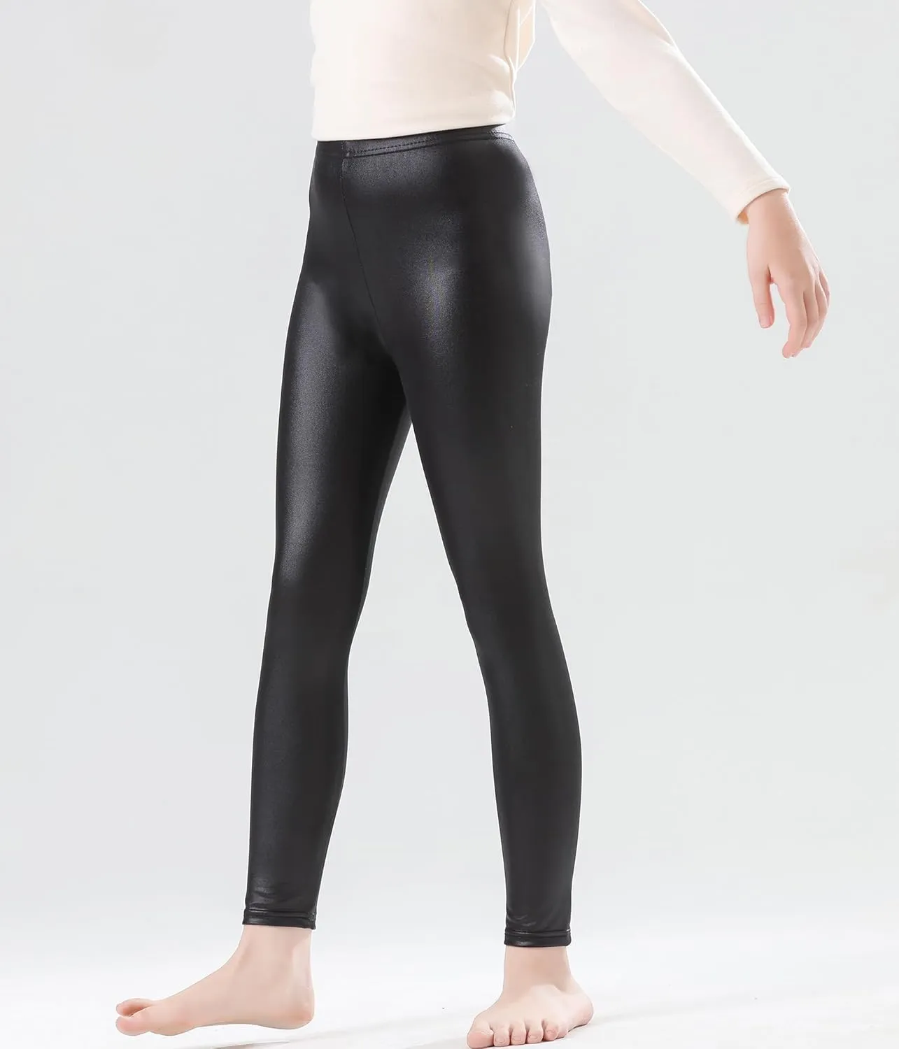 Girls Faux Leather Pants Stretch Leggings Tights Kids Pants