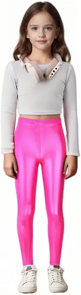 Girls Faux Leather Pants Stretch Leggings Tights Kids Pants