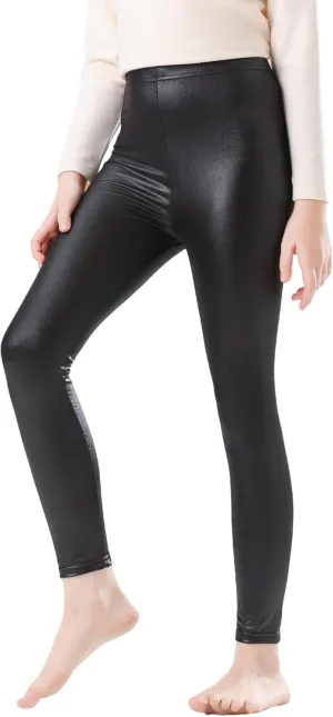 Girls Faux Leather Pants Stretch Leggings Tights Kids Pants