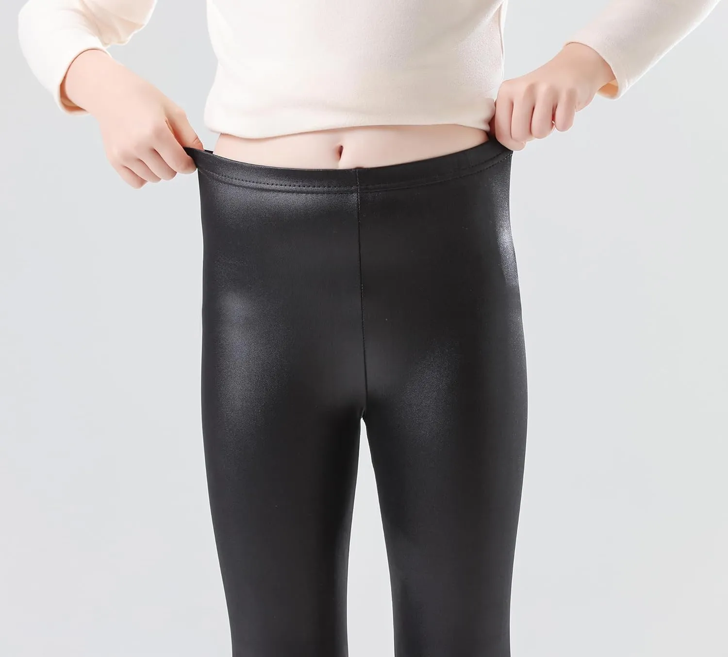 Girls Faux Leather Pants Stretch Leggings Tights Kids Pants
