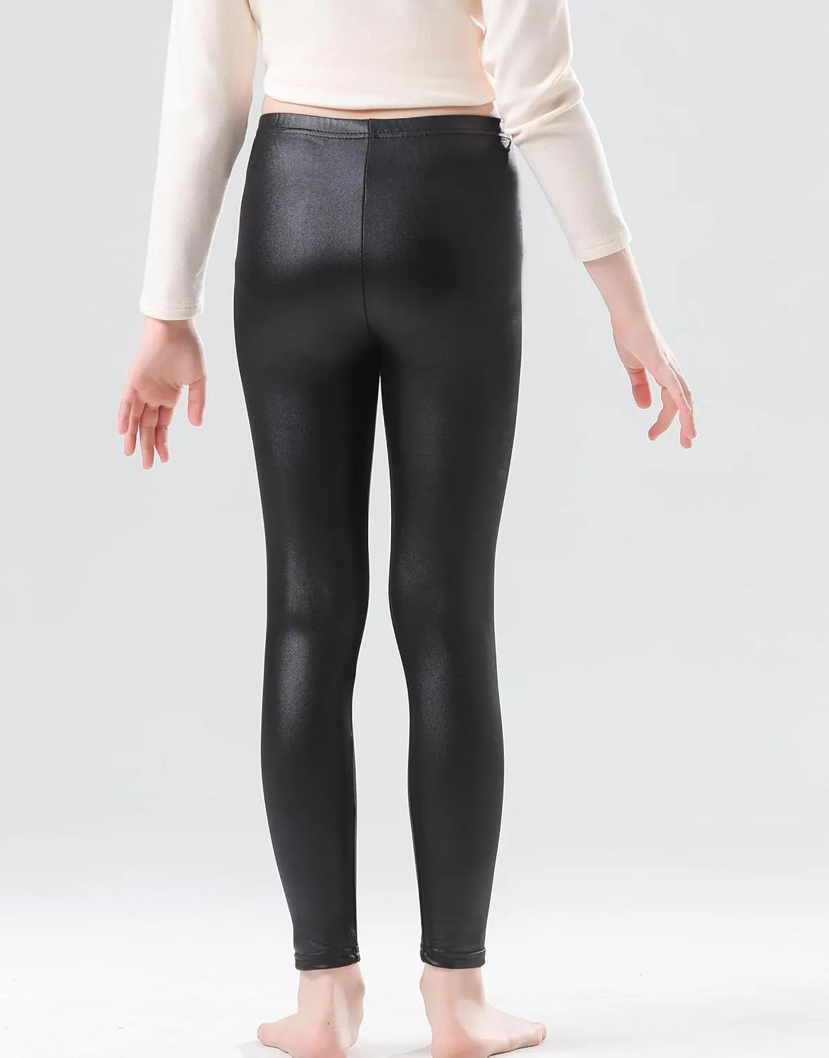 Girls Faux Leather Pants Stretch Leggings Tights Kids Pants