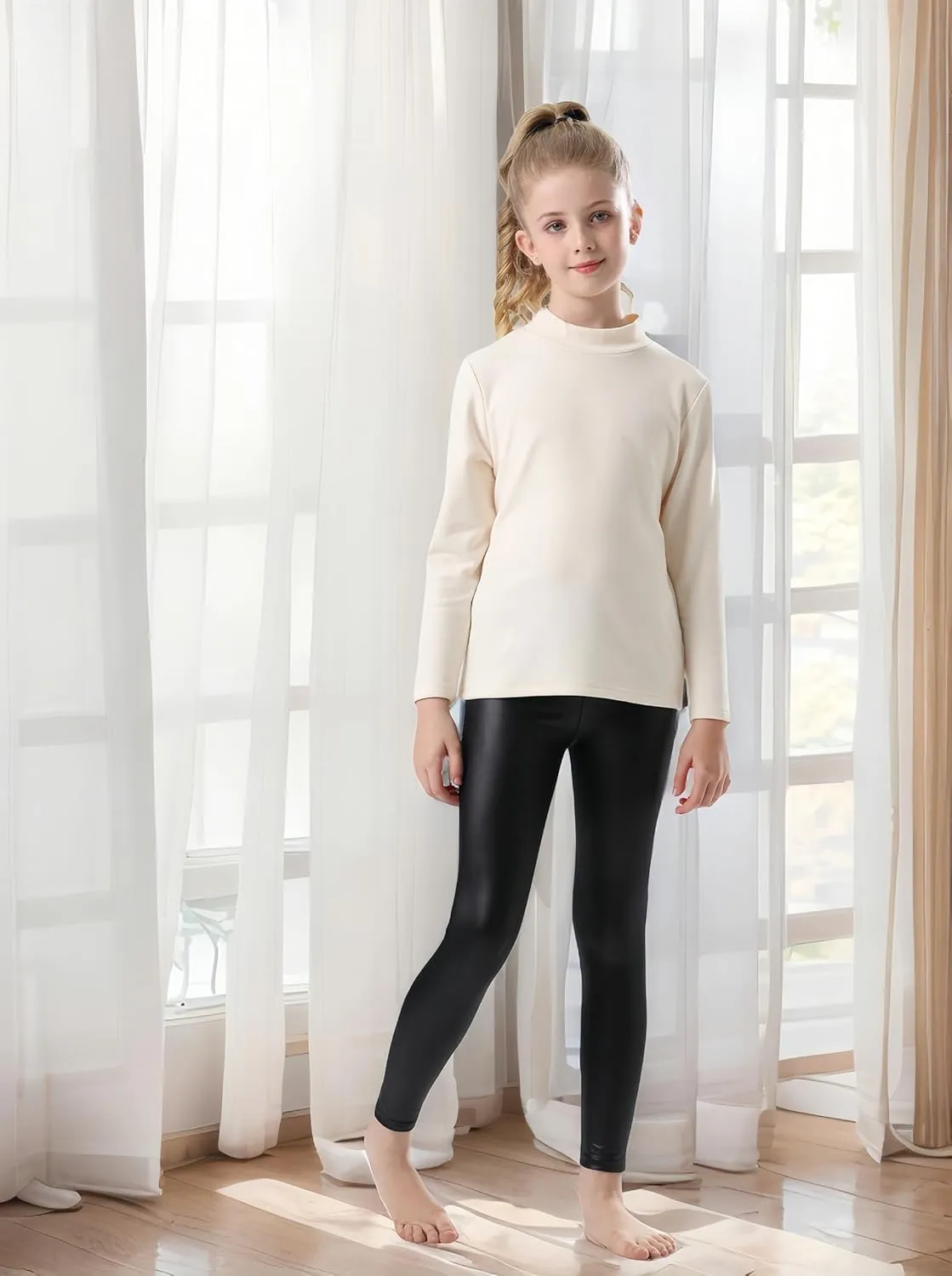 Girls Faux Leather Pants Stretch Leggings Tights Kids Pants