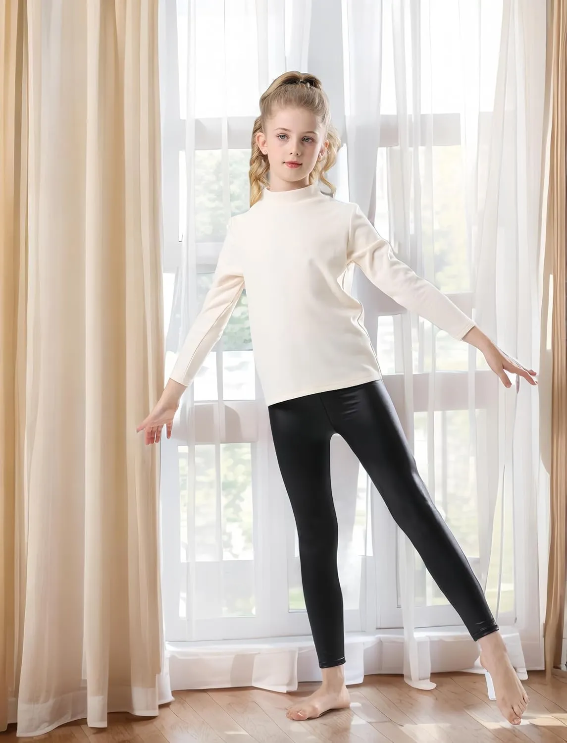 Girls Faux Leather Pants Stretch Leggings Tights Kids Pants