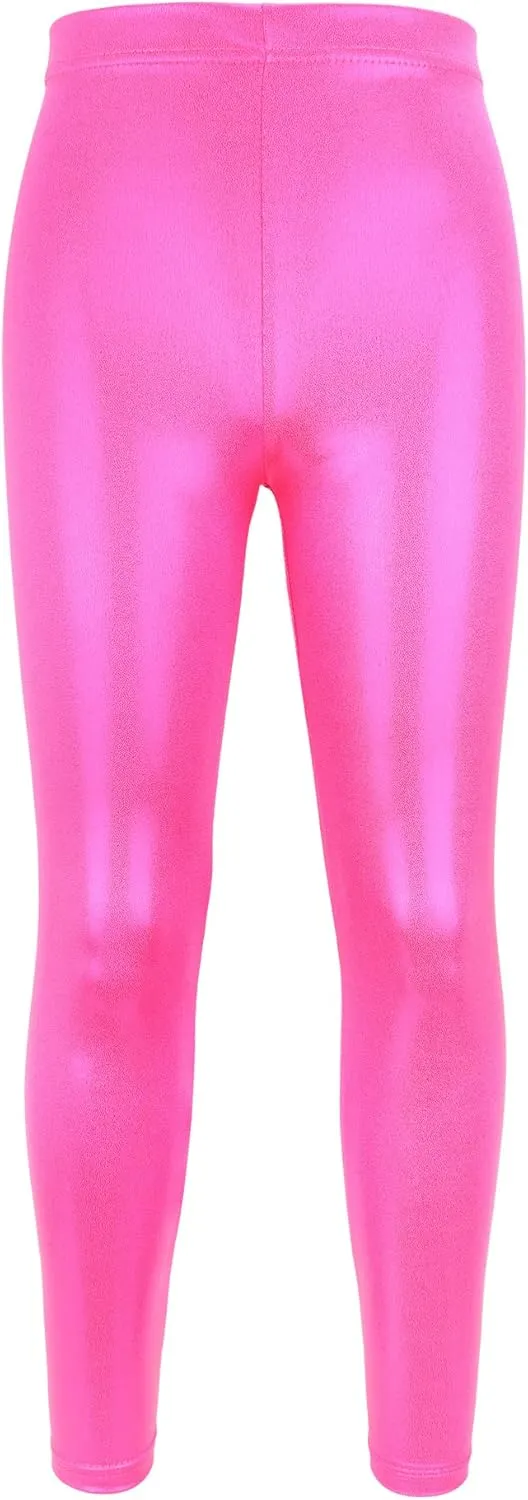 Girls Faux Leather Pants Stretch Leggings Tights Kids Pants