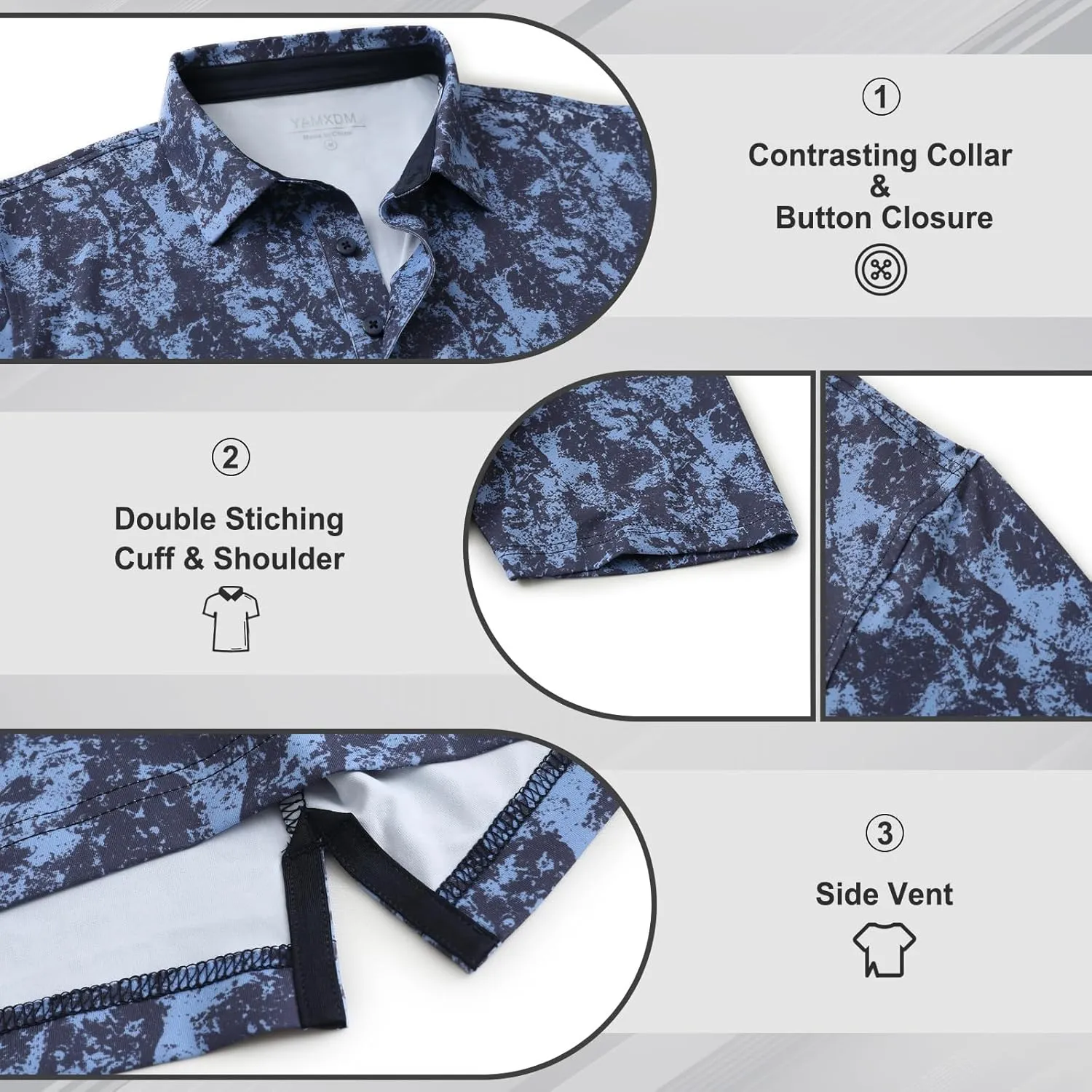 Golf Polo Shirts for Men - Print Moisture Wicking Quick Dry Short Sleeve Collared Polo Shirts for Golf Tennis Wear