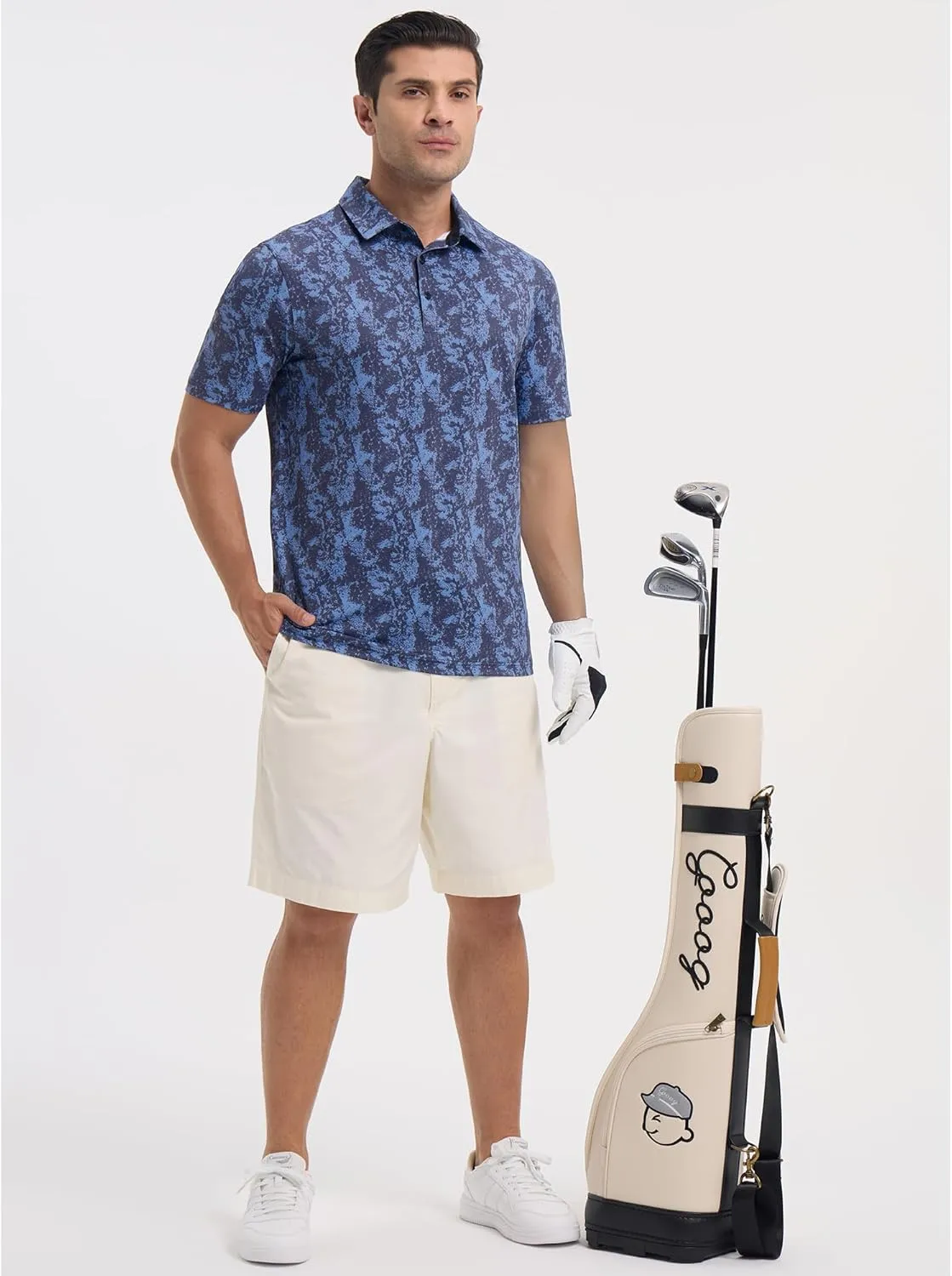 Golf Polo Shirts for Men - Print Moisture Wicking Quick Dry Short Sleeve Collared Polo Shirts for Golf Tennis Wear