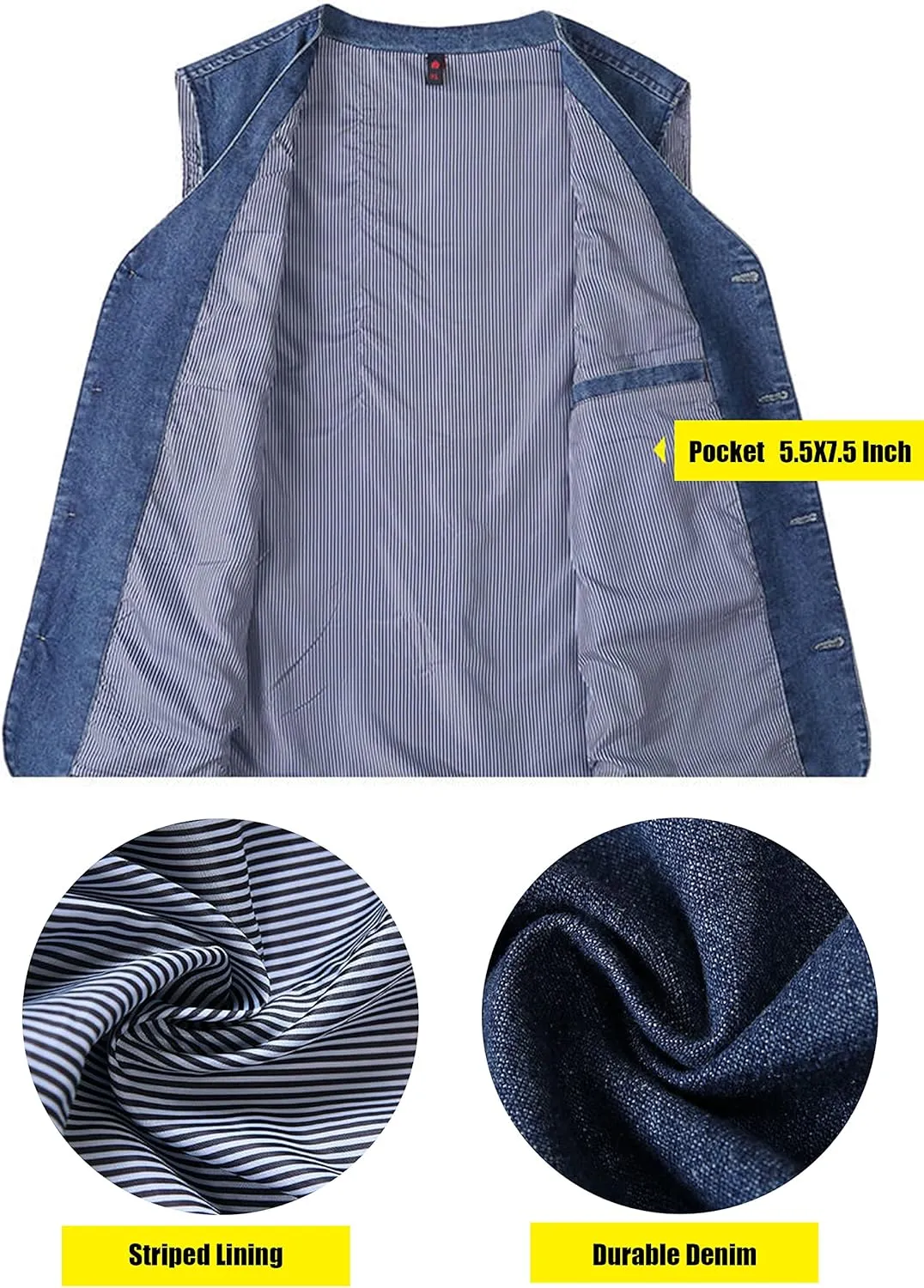 HangNiFang Men's Casual Denim Cotton Utility Vest Button Up Outdoor Pocketed Waistcoat