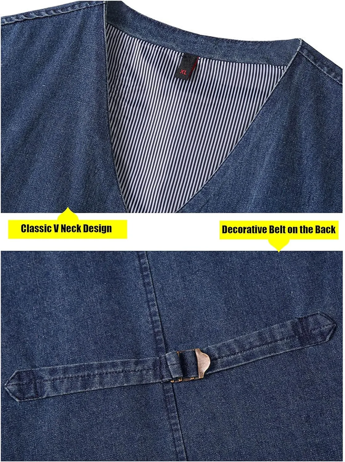 HangNiFang Men's Casual Denim Cotton Utility Vest Button Up Outdoor Pocketed Waistcoat