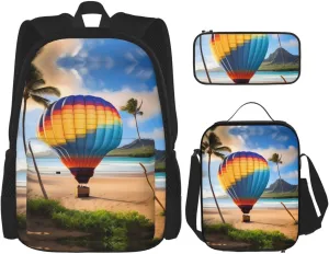Hawaii Hot Air Balloon Large capacity durable school bag   pencil case   lunch bag, accompany your children to study happily every day