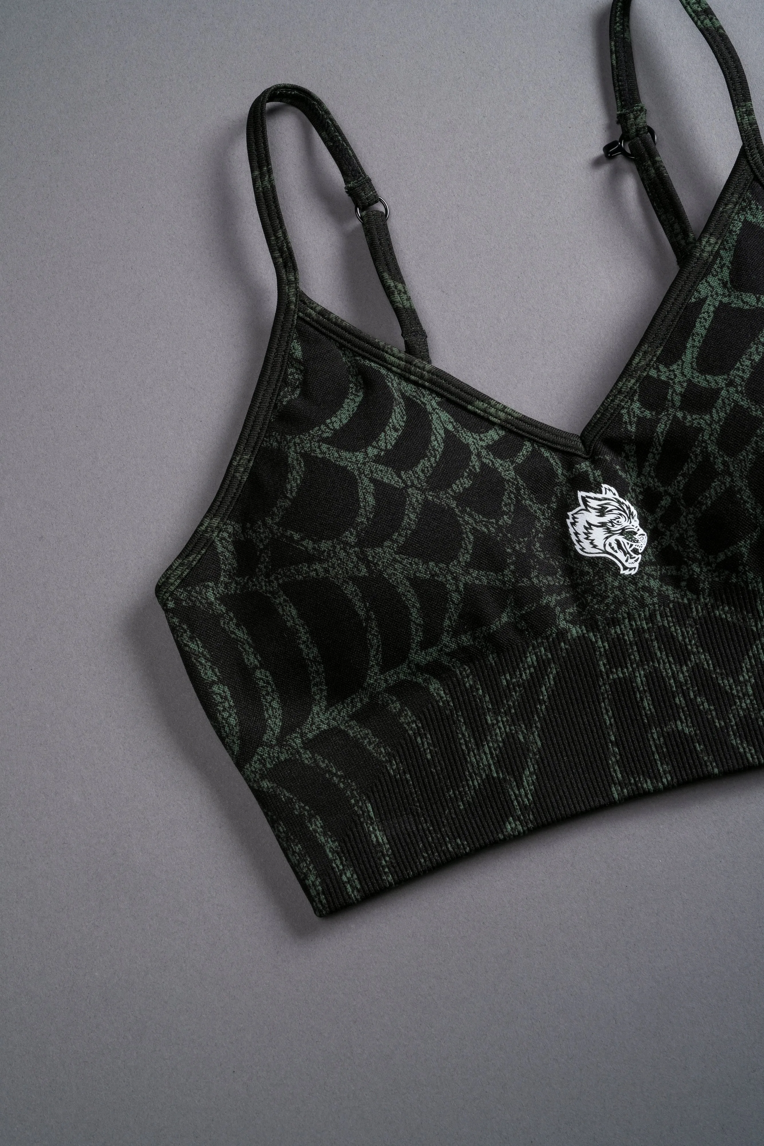 Hesh "Everson Seamless" Sports Bra in Black/Green Symbiote Web