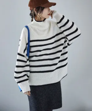 High neck border knit pullover