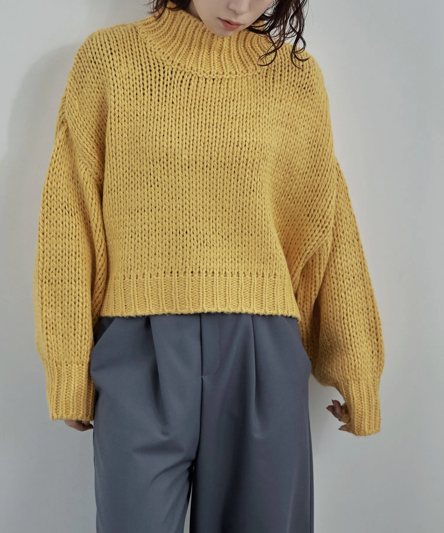 High neck low gauge cropped knit