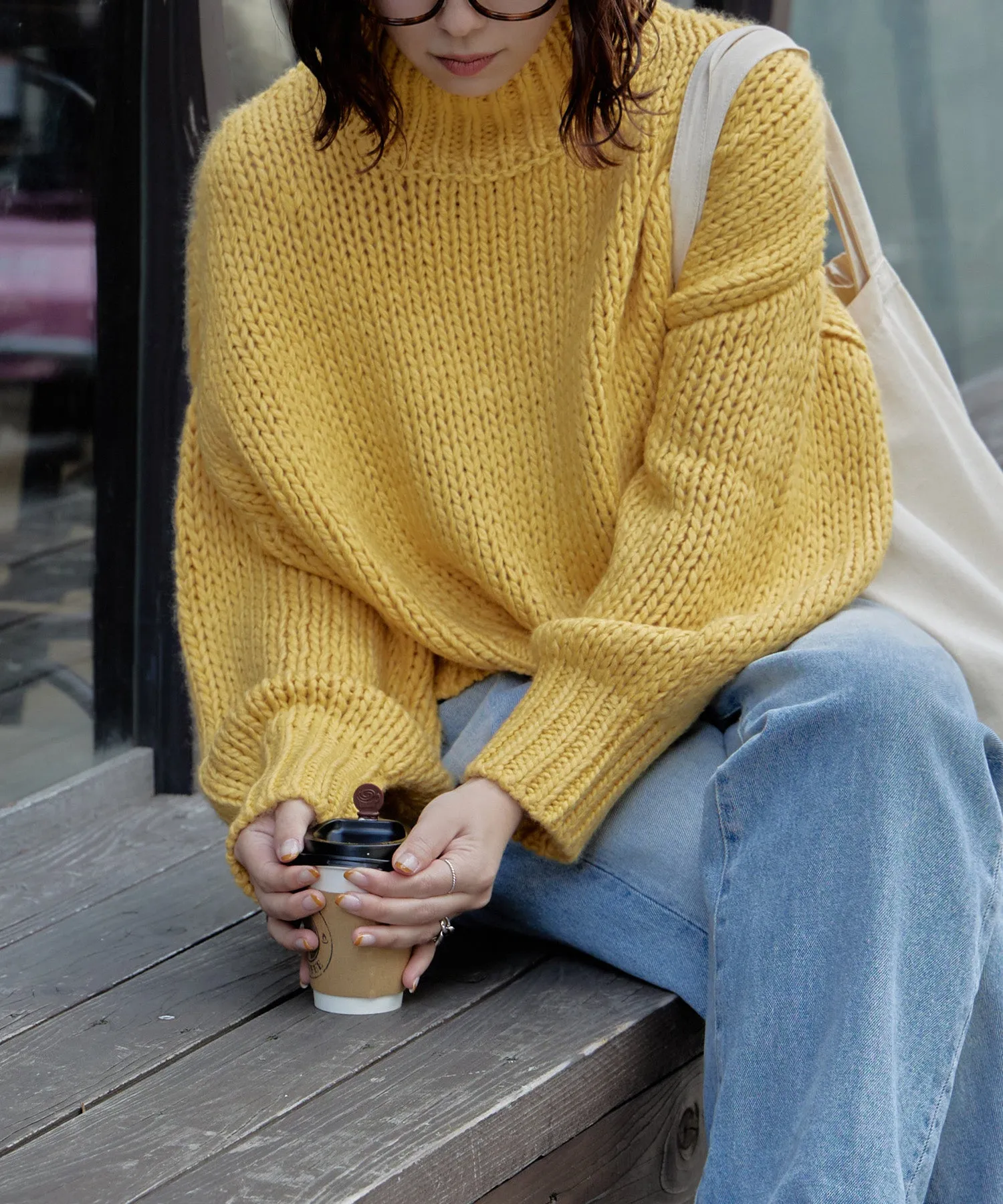 High neck low gauge cropped knit