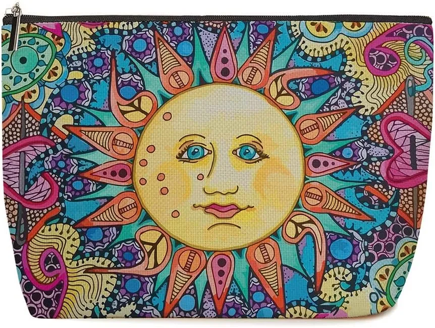 Hippie Gifts for Women Hippie Cosmetic Bag, Hippie Dcor Stuff Beatles Inspired Lyric Peace Sun Hippie Boho Makeup Bag, Cosmetic Bag For Women Makeup Bag with Zipper Pouch Travel Bags Accessories