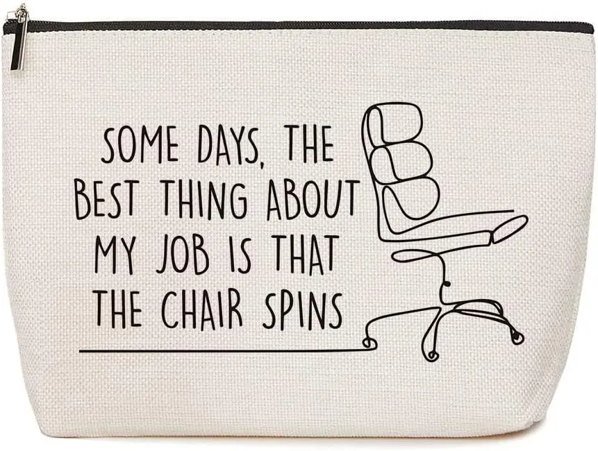 HOWDOUDO Coworker Gifts, Sarcastic Funny Makeup Bag Novelty Great Gift Idea for Employee Boss Coworker | The Best Thing About My Job Is The Chair Spins | Toiletry Bag for Women
