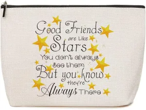HOWDOUDO Good Bestie Makeup Bag for Women, Birthday Gifts for Friends | Good Friends are Like Stars, You Don't Always See Them But You Know They're Always There | Friendship Gifts for Women 