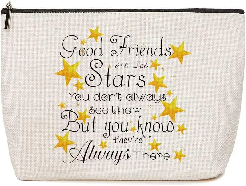 HOWDOUDO Good Bestie Makeup Bag for Women, Birthday Gifts for Friends | Good Friends are Like Stars, You Don't Always See Them But You Know They're Always There | Friendship Gifts for Women 