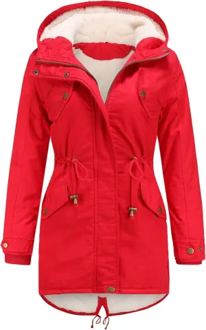 HOW'ON Women's Hooded Winter Coat Warm Fleeced Lined Long Jackets Thicken Parka Jacket
