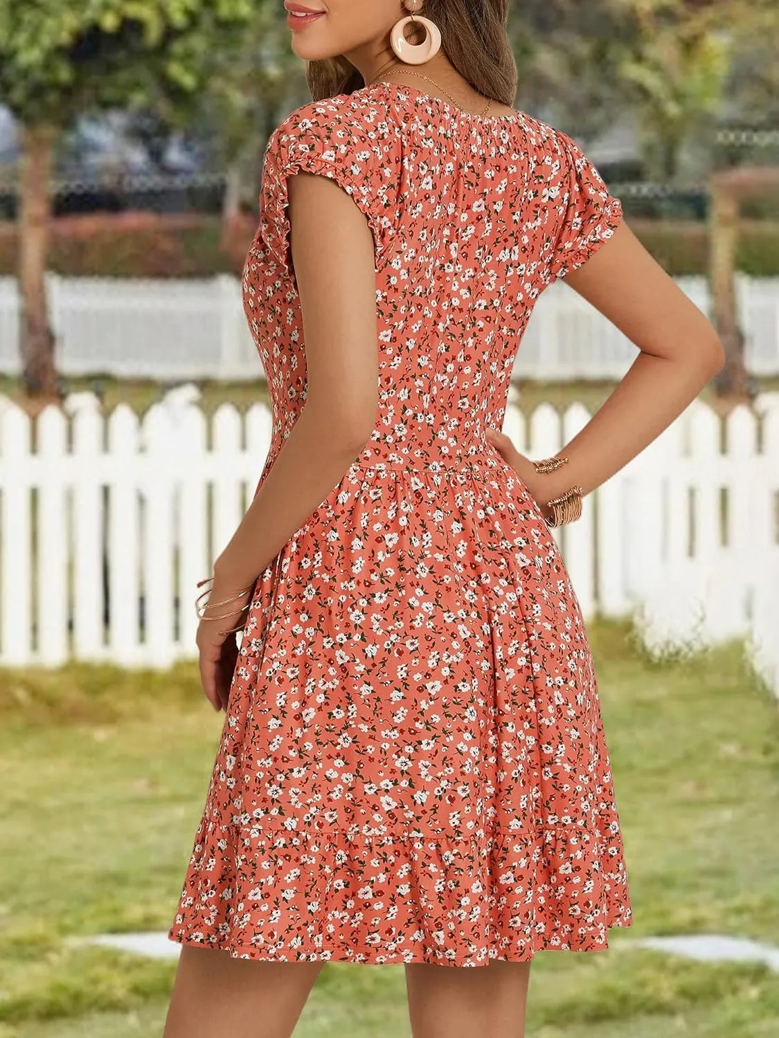 HUHOT Teen Petite Women Floral Short Summer Mini Dresses with Pockets Cute Milkmaid Sundress