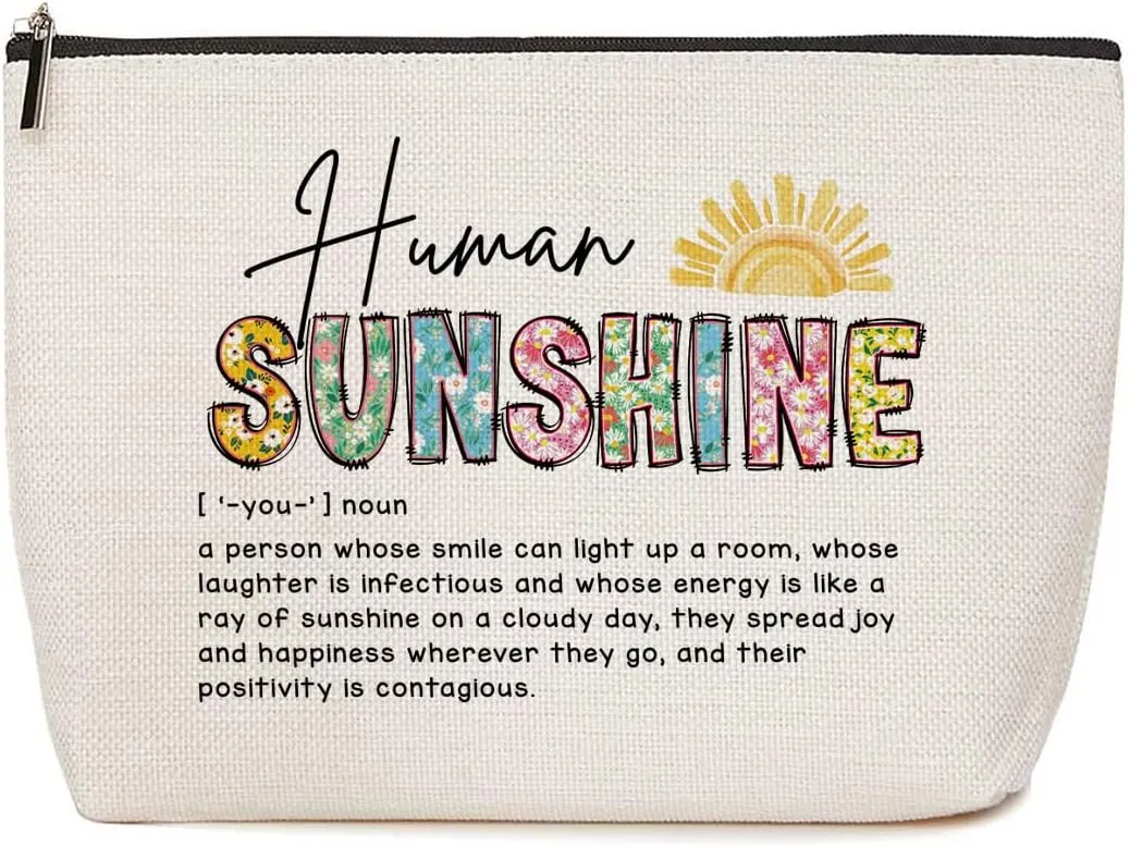 Human Sunshine Definition Inspirational Makeup Bag Thank You Gifts Appreciation Gifts for Women Teacher Nurse Friend Bestie Christmas Birthday Gifts Coworker Gifts Encouragement Cosmetic Bag