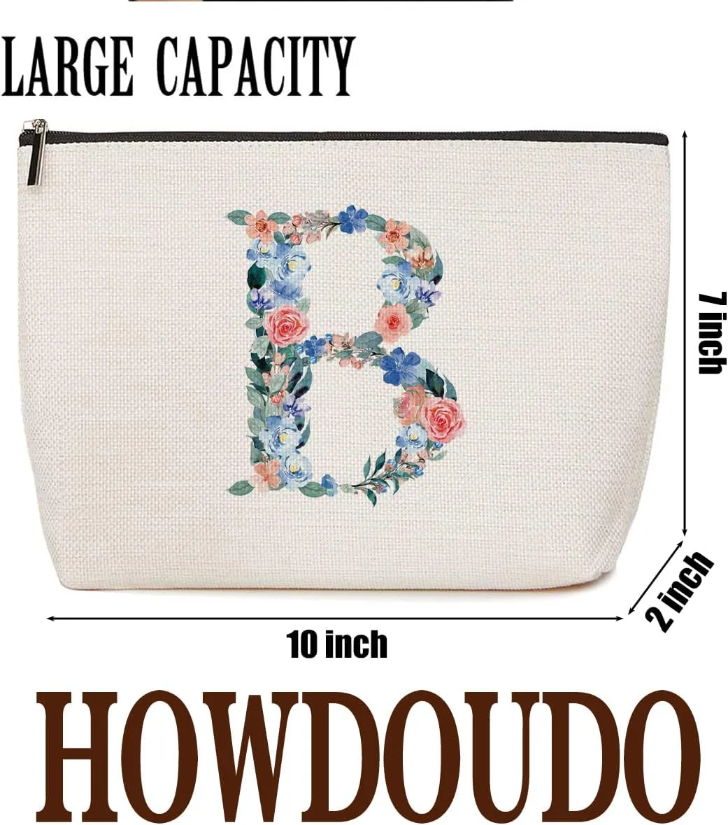 Initial Makeup Bag Monogrammed Travel Toiletry Bag Monogram Cosmetic Bag Birthday Christmas Bridal Shower Bridesmaid Gifts Personalized Gifts for Women Bride Teacher Friend, Floral Letter B