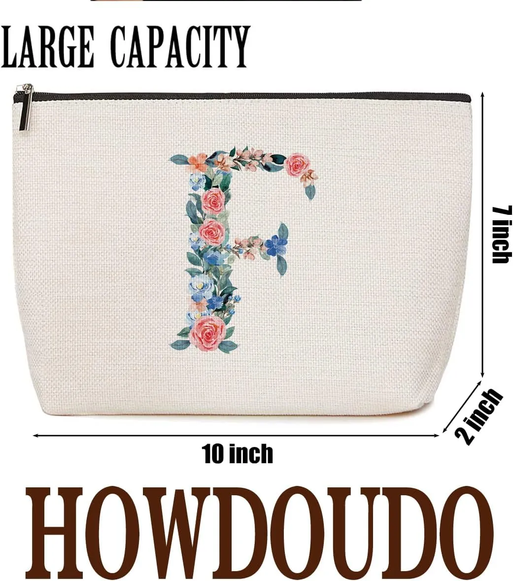 Initial Makeup Bag Monogrammed Travel Toiletry Bag Monogram Cosmetic Bag Birthday Christmas Bridal Shower Bridesmaid Gifts Personalized Gifts for Women Bride Teacher Grandma, Floral Letter F