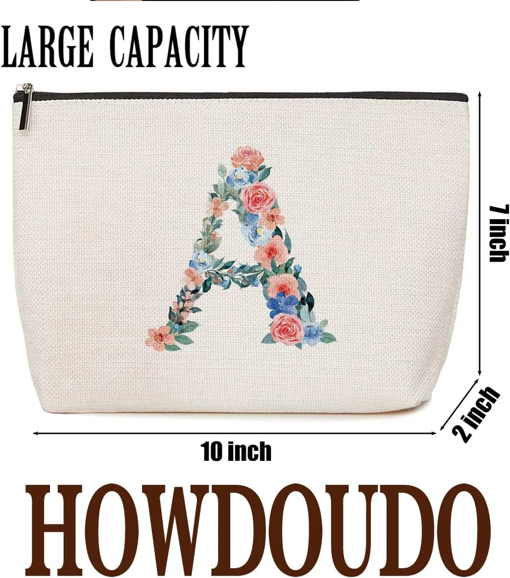 Initial Makeup Bag Monogrammed Travel Toiletry Bag Monogram Cosmetic Bag Birthday Christmas Bridal Shower Bridesmaid Gifts Personalized Gifts for Women Bride Teacher Sister, Floral Letter A