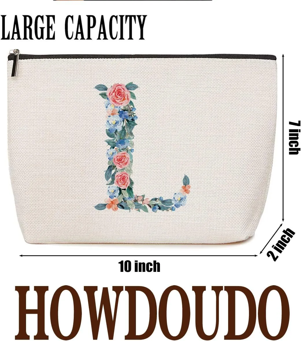 Initial Makeup Bag Monogrammed Travel Toiletry Bag Monogram Cosmetic Bag Birthday Christmas Bridal Shower Bridesmaid Gifts Personalized Gifts for Women Girl Bride Teacher Sister, Floral Letter L