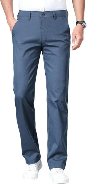 JEShifangjiusu Men's Slim Fit Cotton Stretch Pants Flat Front Relaxed Fit Casual Pant Washed Comfort Stretch Chino Pant (31,Blue), Blue, 31