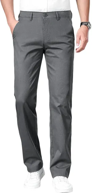 JEShifangjiusu Men's Slim Fit Cotton Stretch Pants Flat Front Relaxed Fit Casual Pant Washed Comfort Stretch Chino Pant (32,Grey), Grey, 32