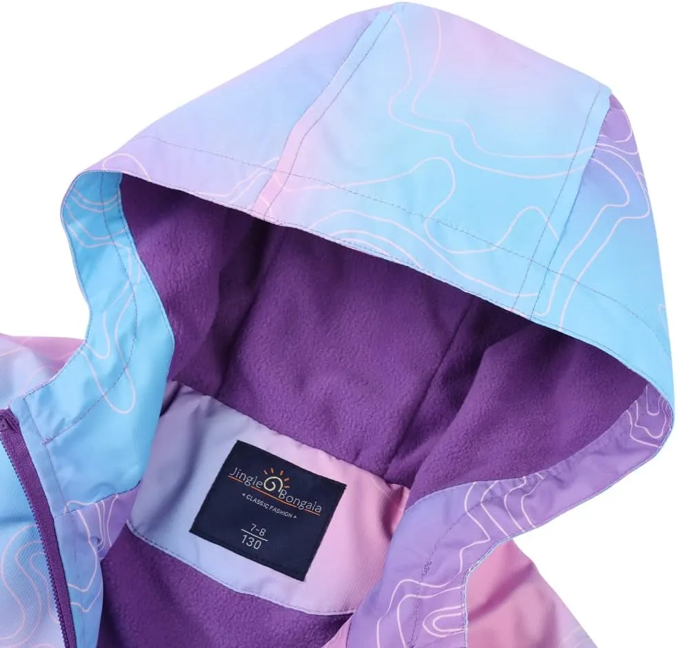Jingle Bongala Kids Waterproof Rain Jackets Lightweight Raincoats Fleece & Knitted Lining Hooded Windbreaker for Boys Girls