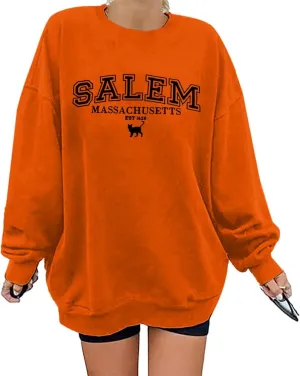 KIMSOONG Halloween Sweatshirts for Women Salem Massachusetts Shirt Fall Oversized Crewneck Sweatshirt Hocus Pocus Pullover