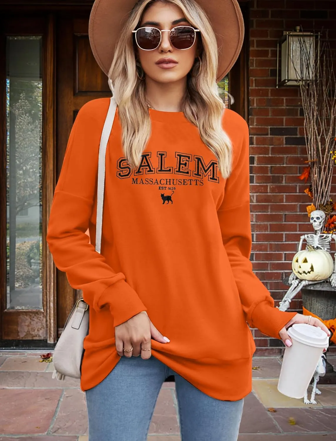 KIMSOONG Halloween Sweatshirts for Women Salem Massachusetts Shirt Fall Oversized Crewneck Sweatshirt Hocus Pocus Pullover