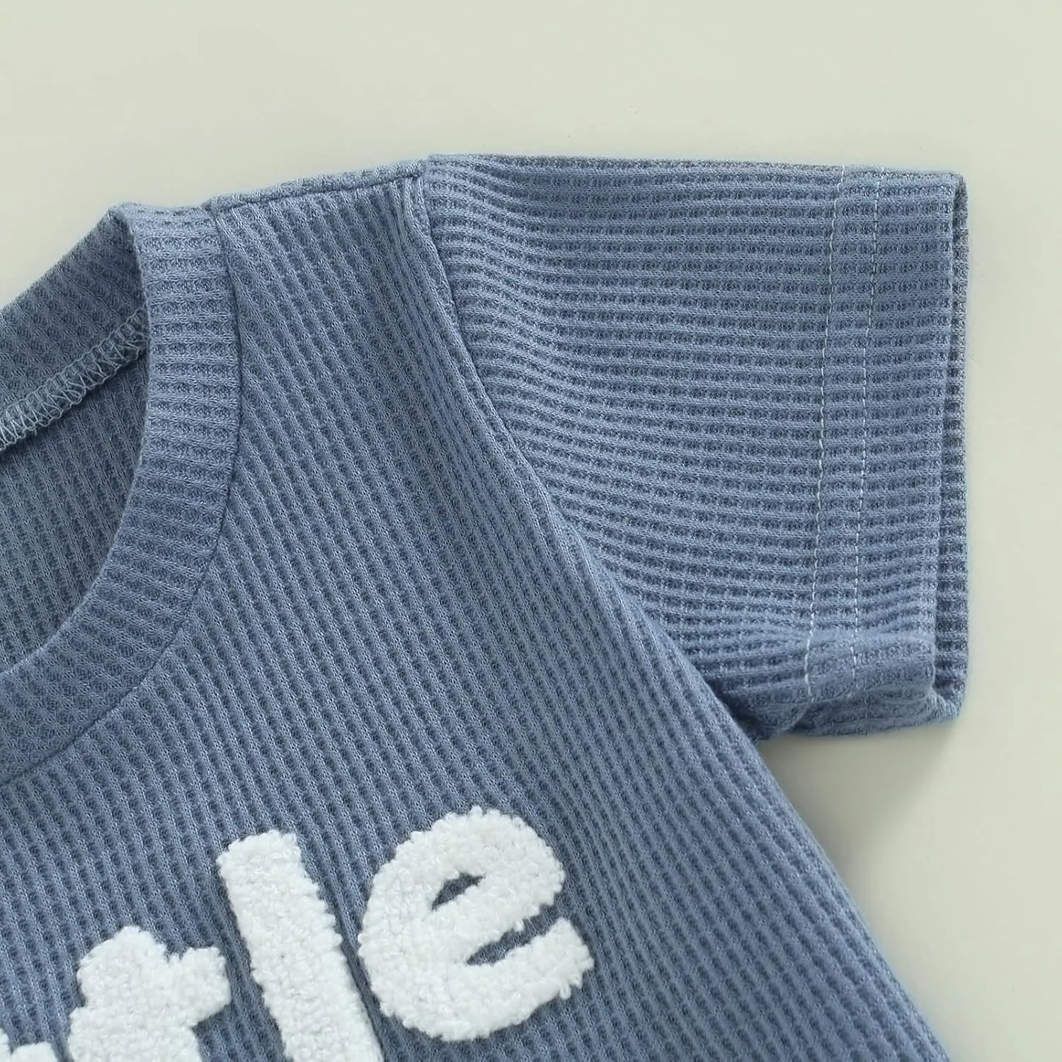 Kupretty Toddler Baby Boy Summer Clothes Embroiderey Waffle Knit Short Sleeve T-Shirt Tees   Casual Shorts Cute Clothing Set