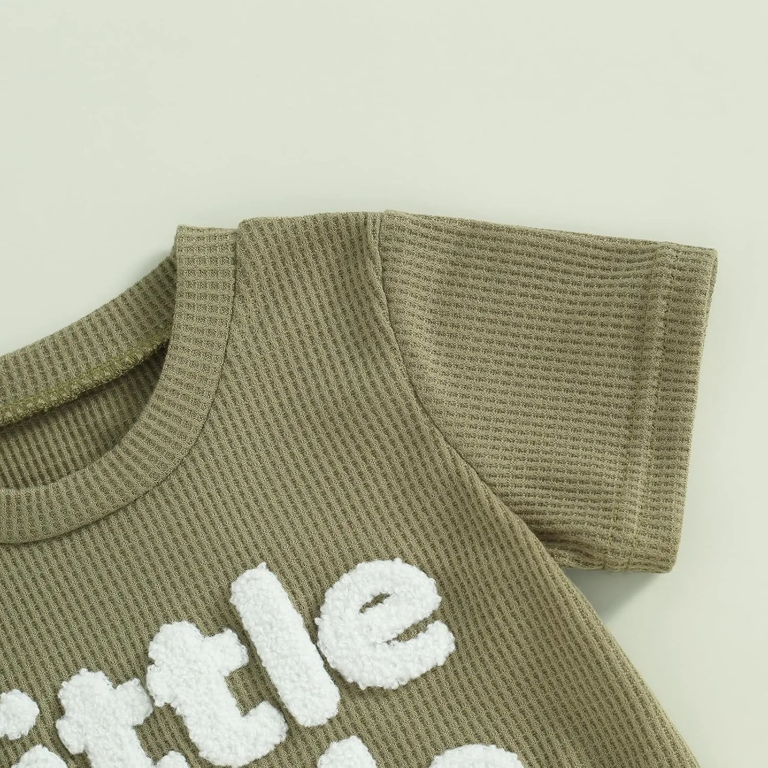 Kupretty Toddler Baby Boy Summer Clothes Embroiderey Waffle Knit Short Sleeve T-Shirt Tees   Casual Shorts Cute Clothing Set
