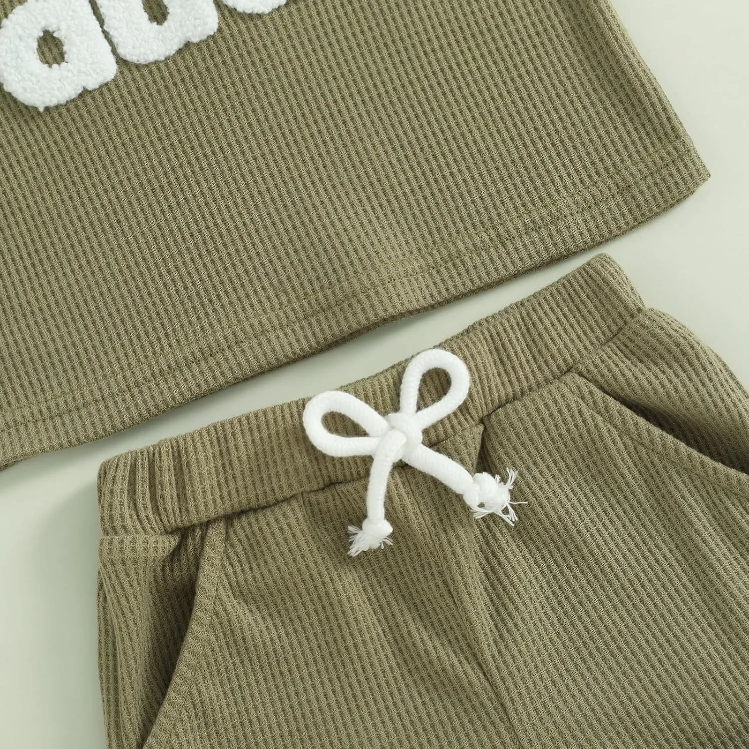 Kupretty Toddler Baby Boy Summer Clothes Embroiderey Waffle Knit Short Sleeve T-Shirt Tees   Casual Shorts Cute Clothing Set