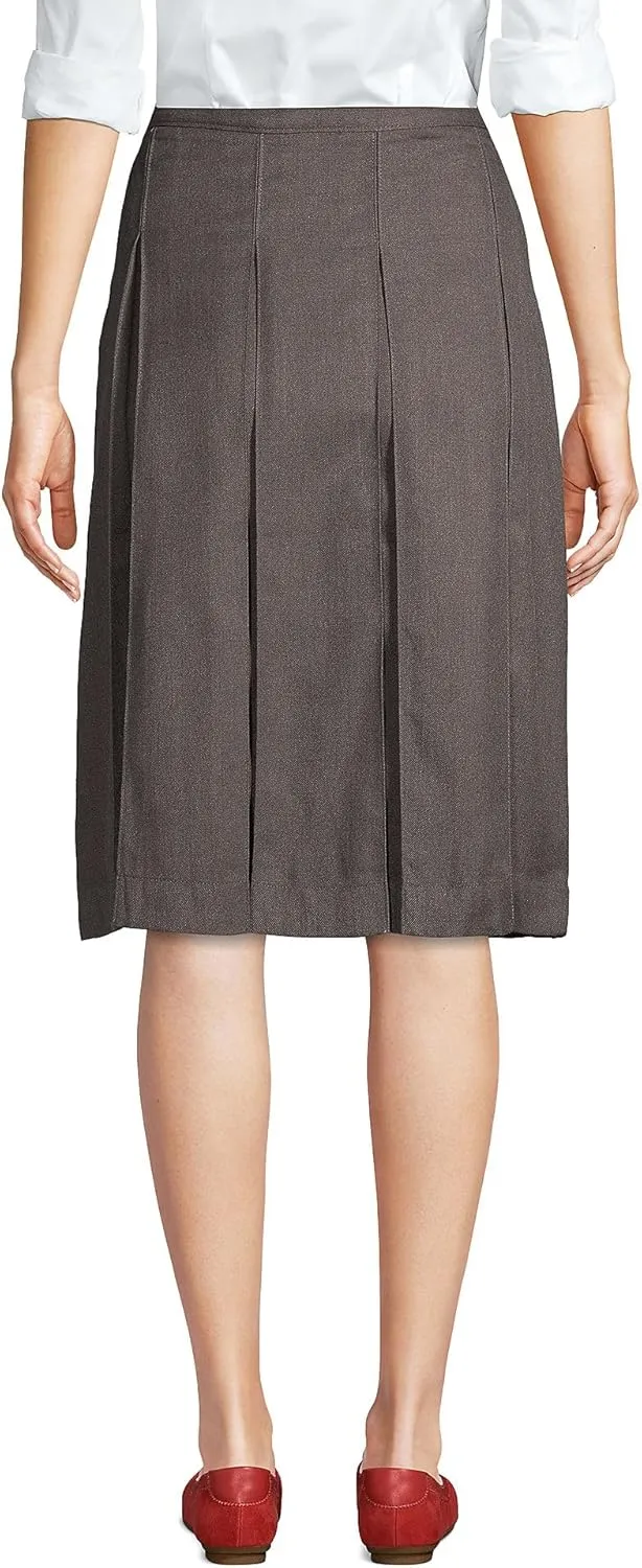 Lands' End School Uniform Women's Solid Box Pleat Skirt Below The Knee