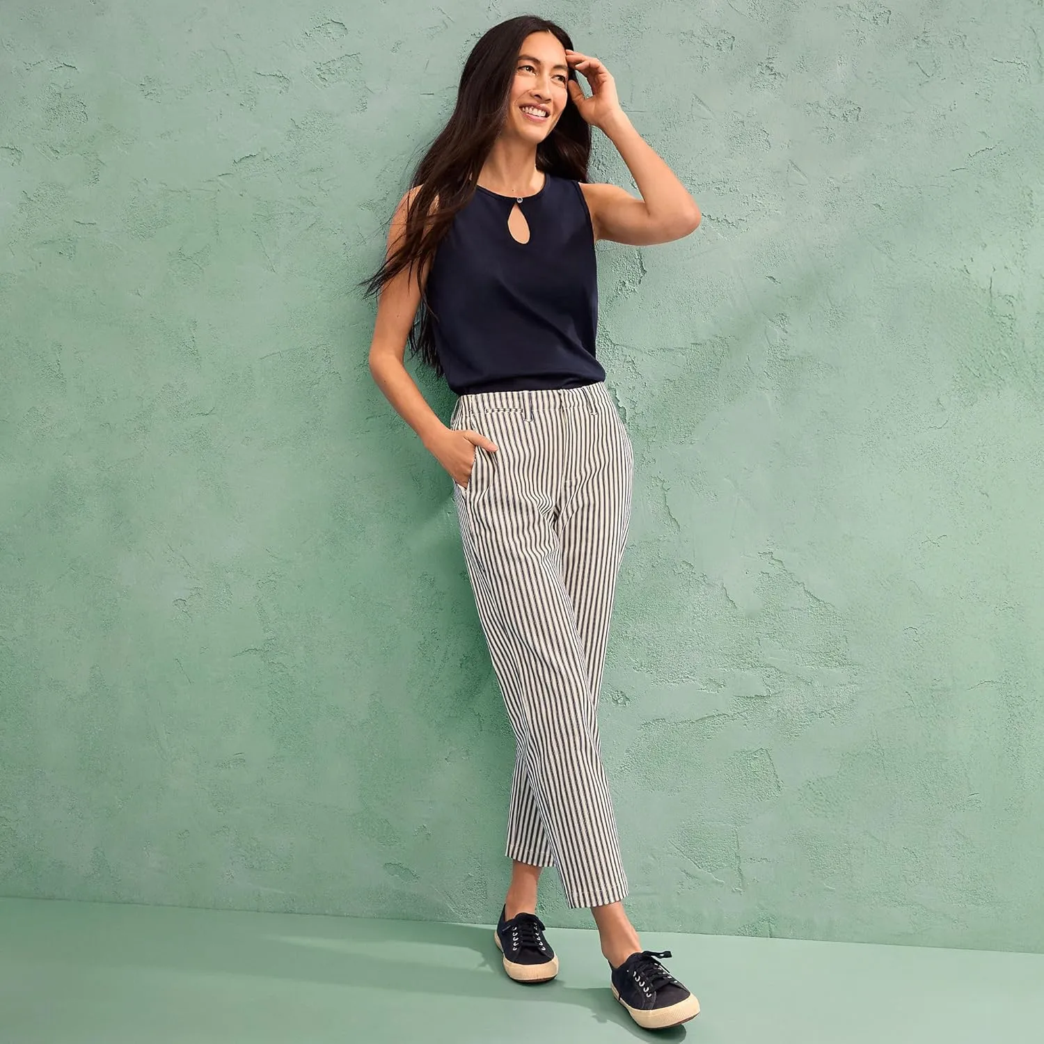Lands' End Women's Mid Rise Classic Straight Leg Chino Ankle Pants