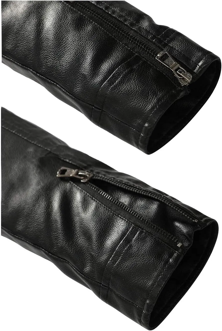 Leather Jacket Men Black Slim Fit Motorcyle Lightweight