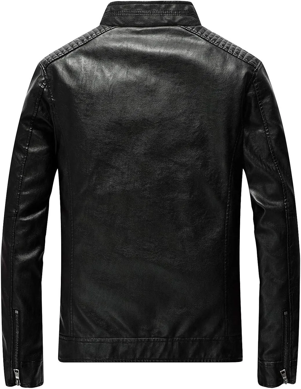 Leather Jacket Men Black Slim Fit Motorcyle Lightweight