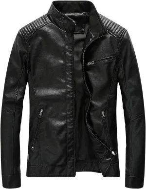 Leather Jacket Men Black Slim Fit Motorcyle Lightweight