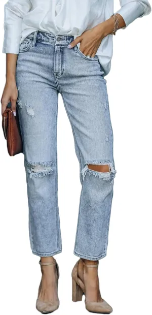 Lesore Womens High Waist Stretch Distressed Jeans Destroyed Denim Pants
