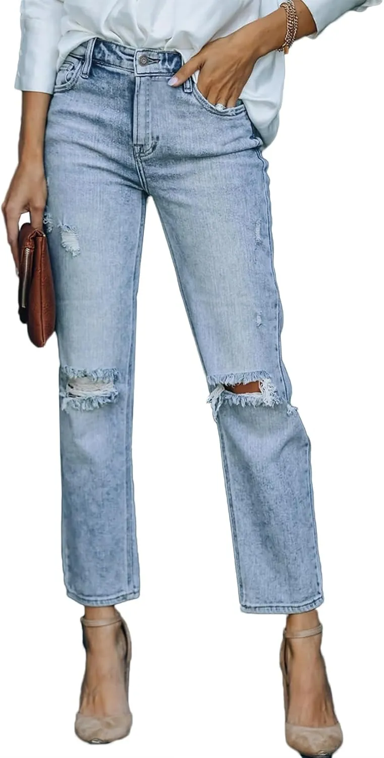 Lesore Womens High Waist Stretch Distressed Jeans Destroyed Denim Pants