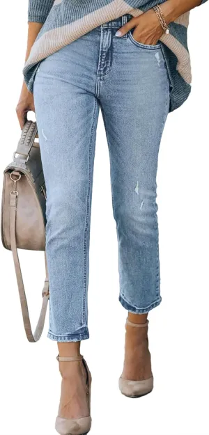 Lesore Womens High Waist Stretch Distressed Jeans Destroyed Denim Pants