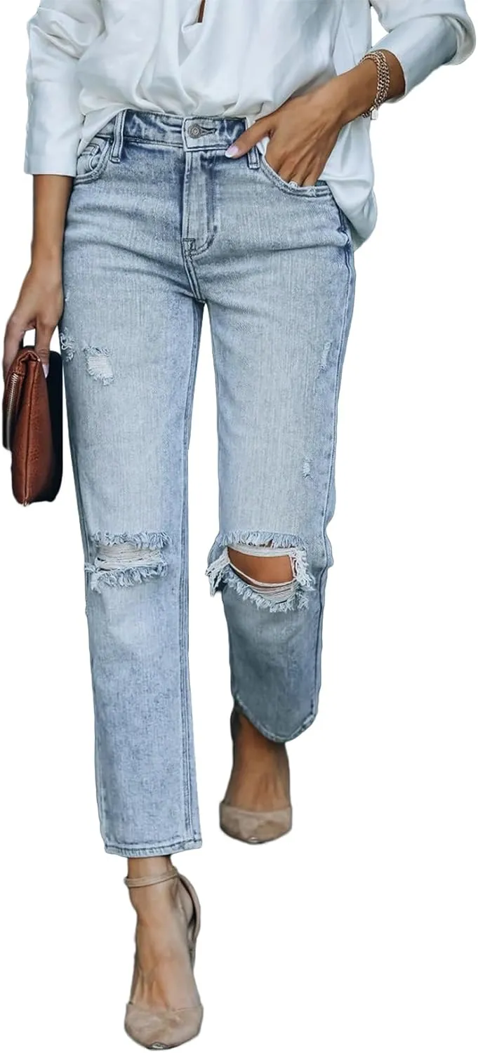 Lesore Womens High Waist Stretch Distressed Jeans Destroyed Denim Pants